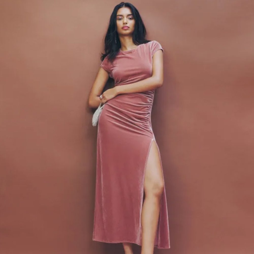 SOLD OUT - Reformation Brecken Velvet Knit Dress, Dusty Pink Small